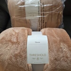2 Threshold Plush  Throw Blankets 50in X 70in